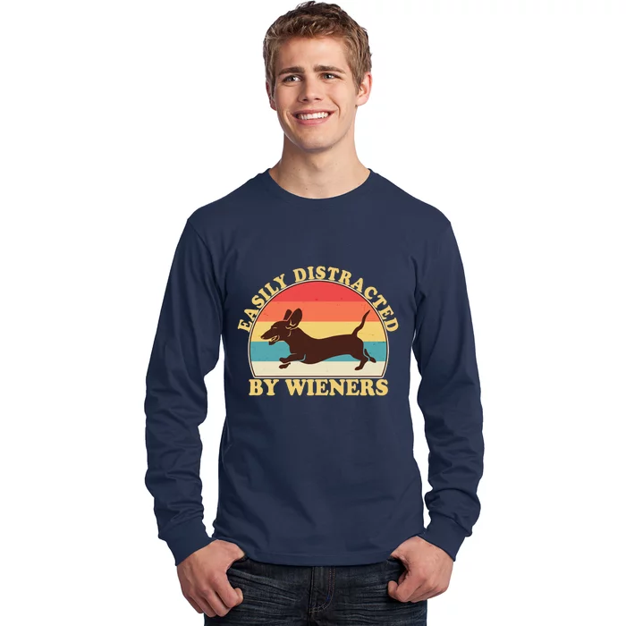 Funny Retro Easily Distracted By Wieners Dachshund fan Long Sleeve Shirt