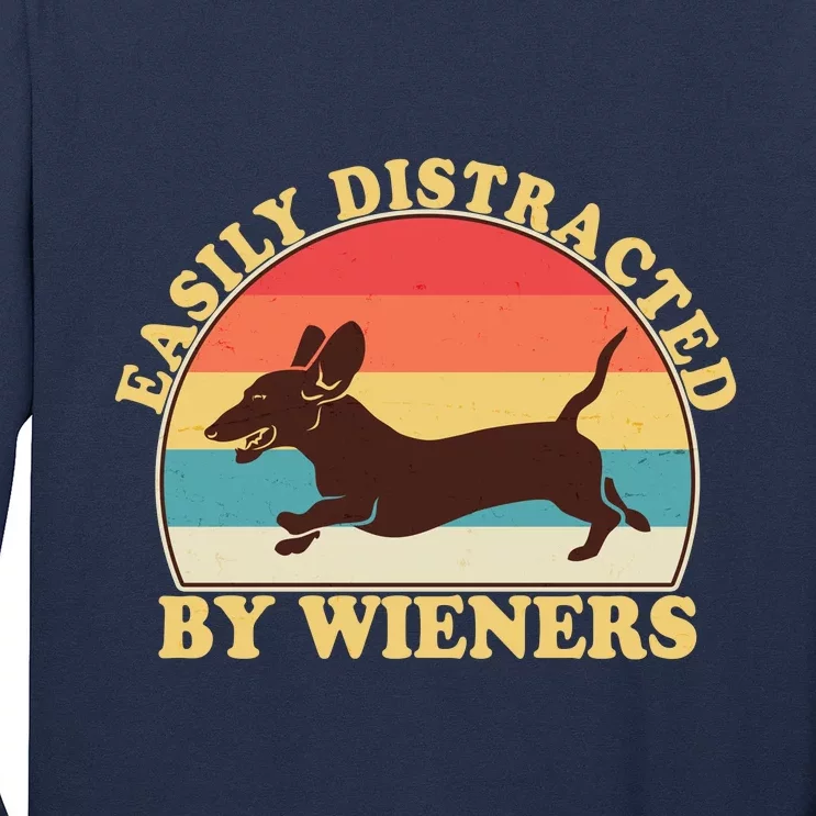 Funny Retro Easily Distracted By Wieners Dachshund fan Long Sleeve Shirt