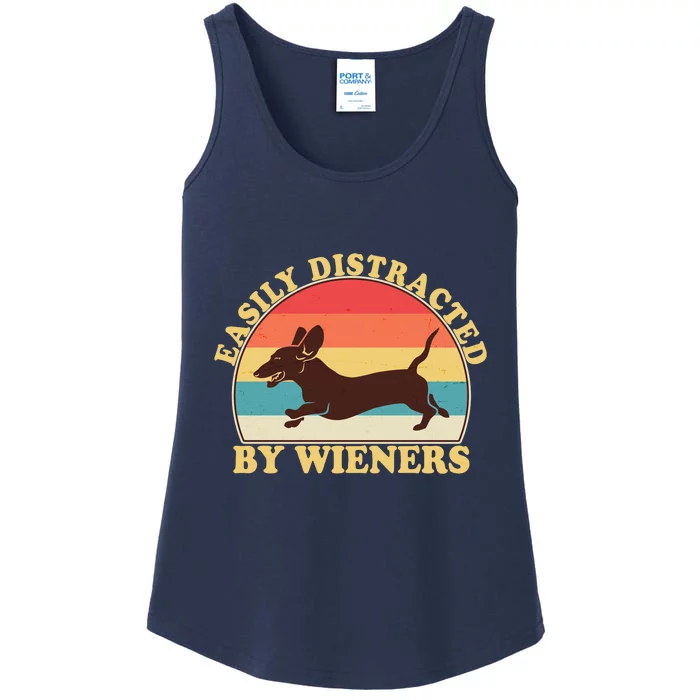 Funny Retro Easily Distracted By Wieners Dachshund fan Ladies Essential Tank