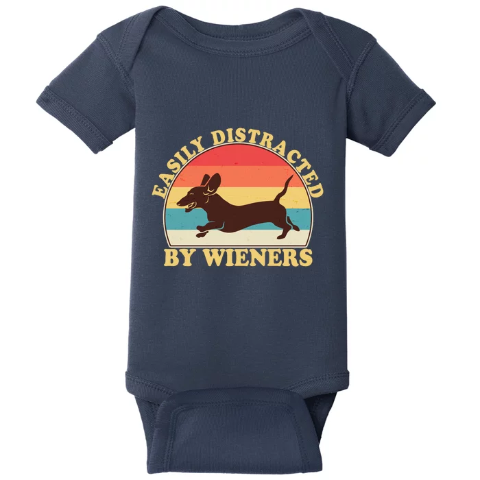 Funny Retro Easily Distracted By Wieners Dachshund fan Baby Bodysuit