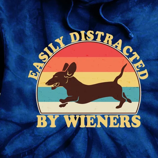 Funny Retro Easily Distracted By Wieners Dachshund fan Tie Dye Hoodie