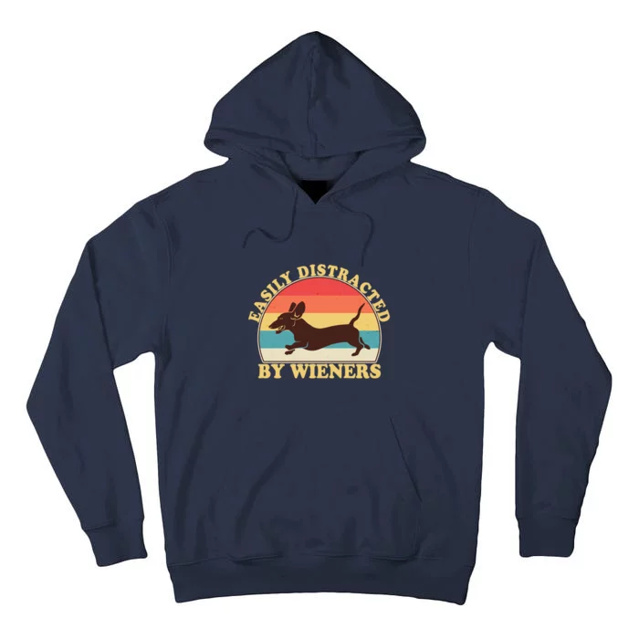 Funny Retro Easily Distracted By Wieners Dachshund fan Tall Hoodie