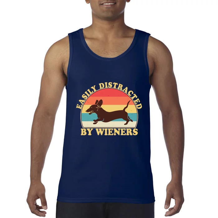 Funny Retro Easily Distracted By Wieners Dachshund fan Tank Top