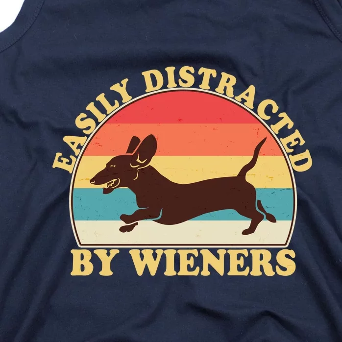 Funny Retro Easily Distracted By Wieners Dachshund fan Tank Top