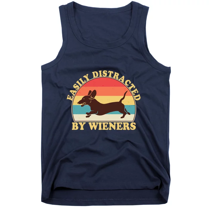 Funny Retro Easily Distracted By Wieners Dachshund fan Tank Top