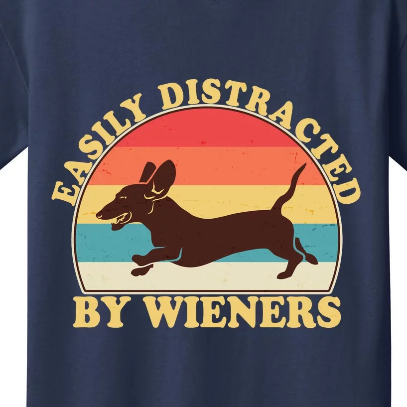 Funny Retro Easily Distracted By Wieners Dachshund fan Kids T-Shirt