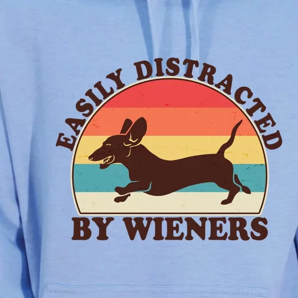 Funny Retro Easily Distracted By Wieners Dachshund fan Unisex Surf Hoodie