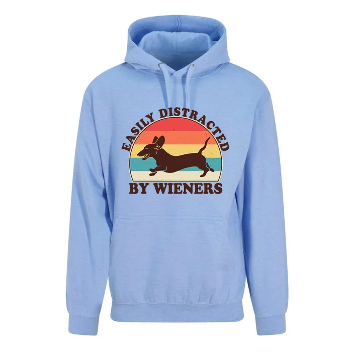 Funny Retro Easily Distracted By Wieners Dachshund fan Unisex Surf Hoodie