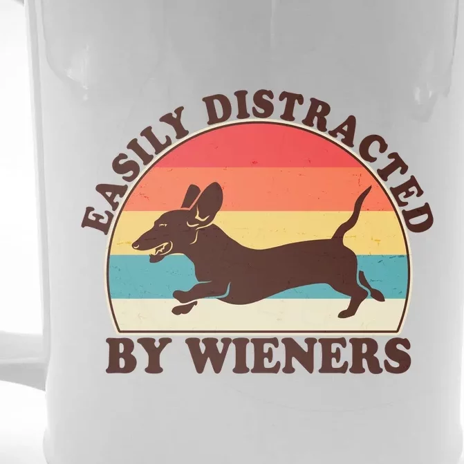 Funny Retro Easily Distracted By Wieners Dachshund fan Front & Back Beer Stein