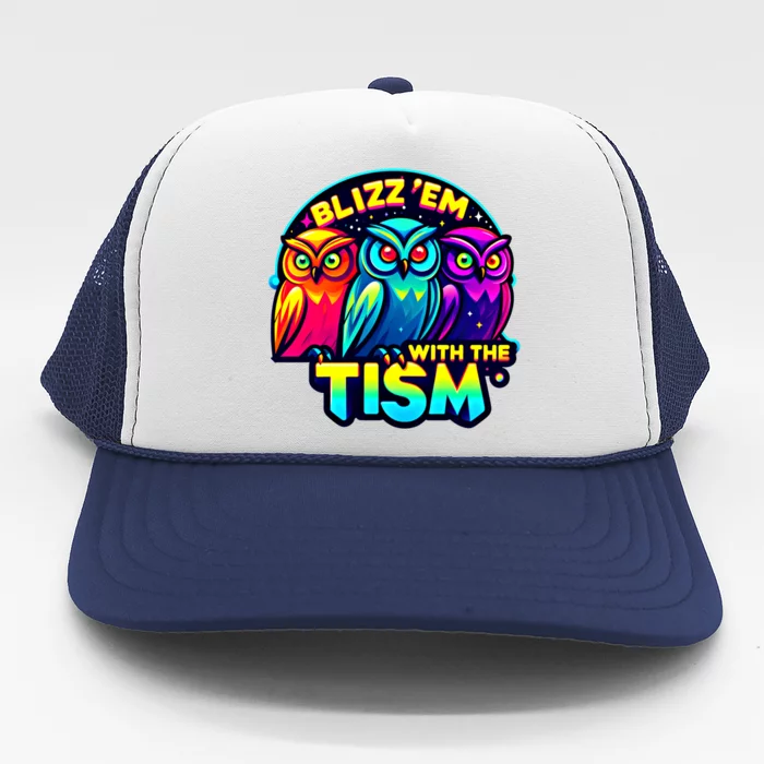 Funny Rizz Em With The Tism Owl Dissociating Autism Cool Gift Trucker Hat