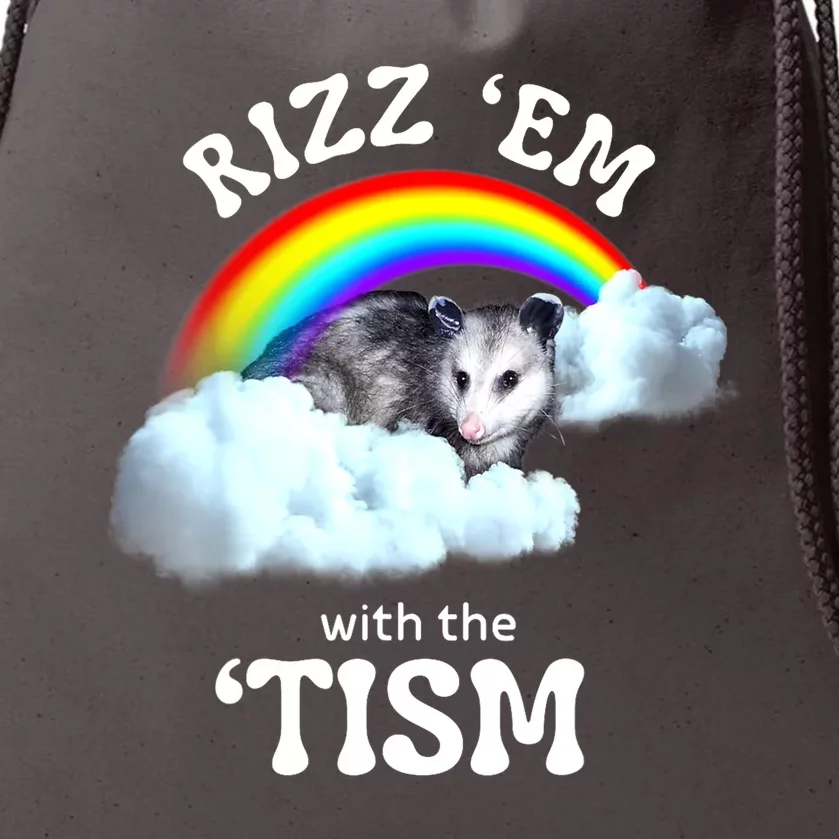 Funny Rizz Em With The Tism Meme Autistic Opossum Autism Awareness Gift Drawstring Bag