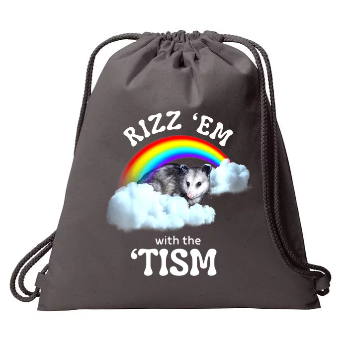 Funny Rizz Em With The Tism Meme Autistic Opossum Autism Awareness Gift Drawstring Bag