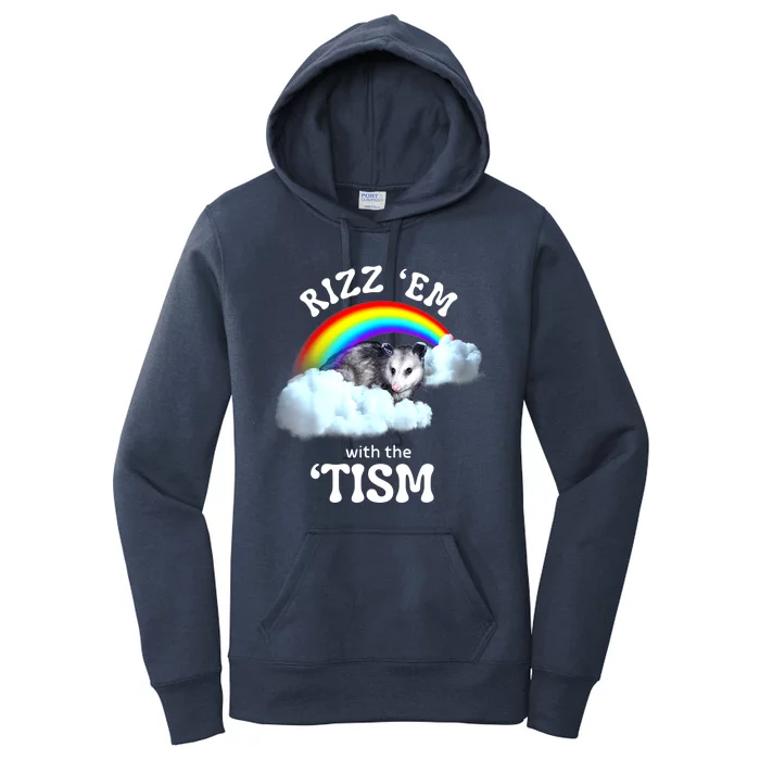 Funny Rizz Em With The Tism Meme Autistic Opossum Autism Awareness Gift Women's Pullover Hoodie