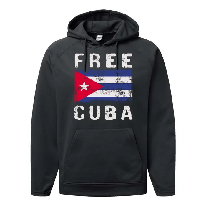 Free Cuba Distressed Flag Performance Fleece Hoodie