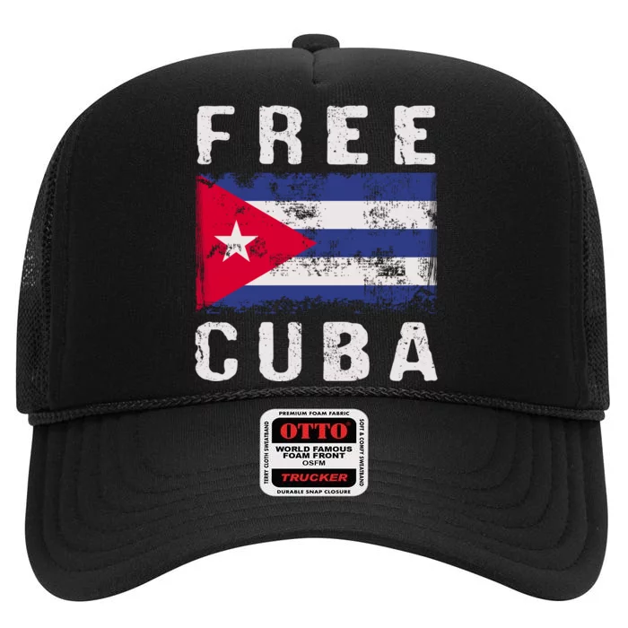 Free Cuba Distressed Flag High Crown Mesh Trucker Hat