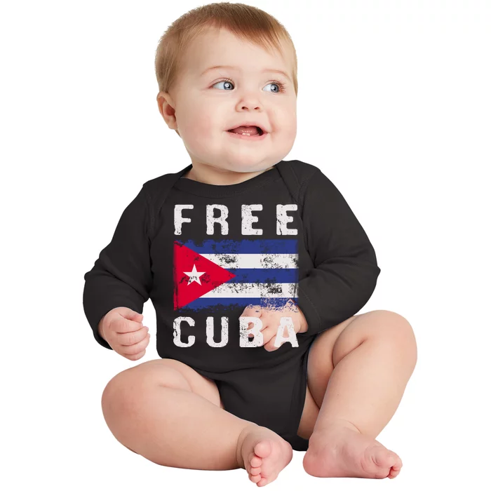 Free Cuba Distressed Flag Baby Long Sleeve Bodysuit