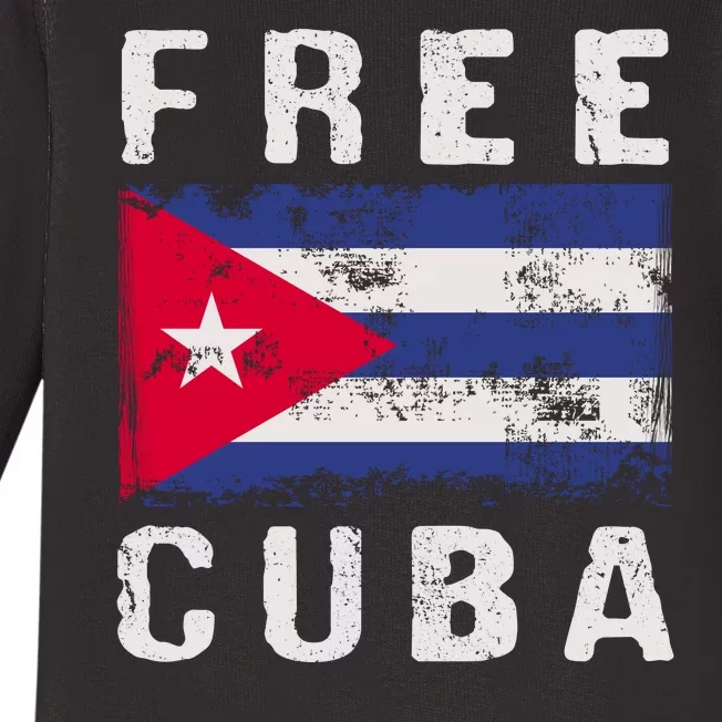 Free Cuba Distressed Flag Baby Long Sleeve Bodysuit