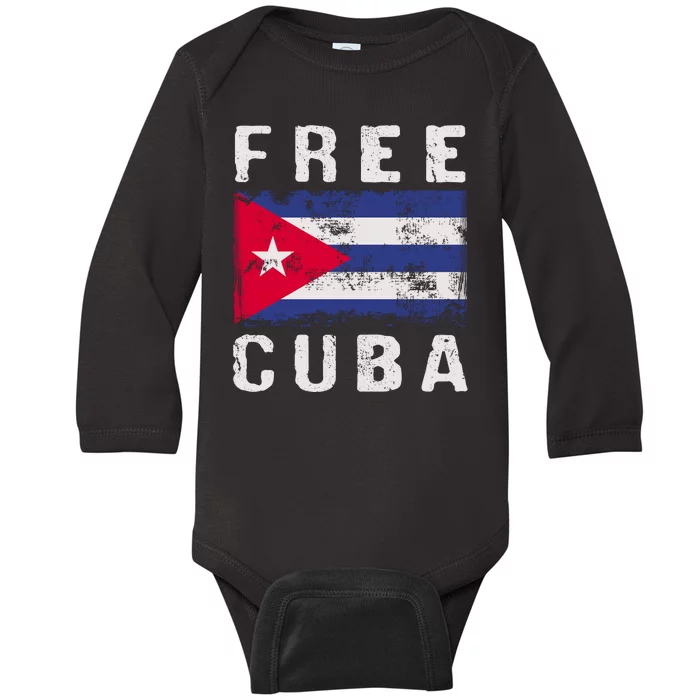 Free Cuba Distressed Flag Baby Long Sleeve Bodysuit