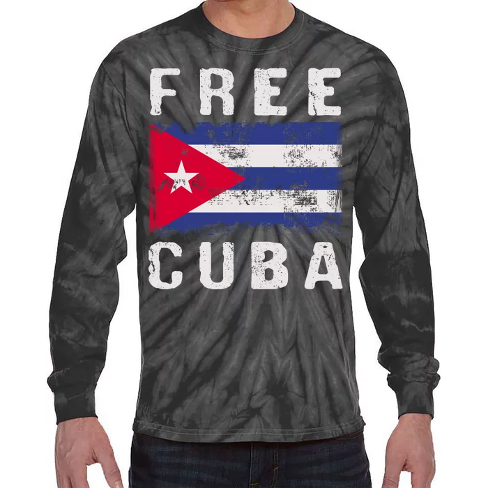 Free Cuba Distressed Flag Tie-Dye Long Sleeve Shirt