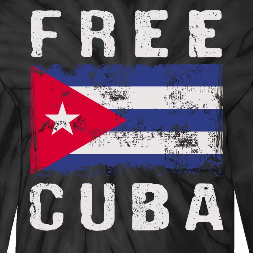 Free Cuba Distressed Flag Tie-Dye Long Sleeve Shirt