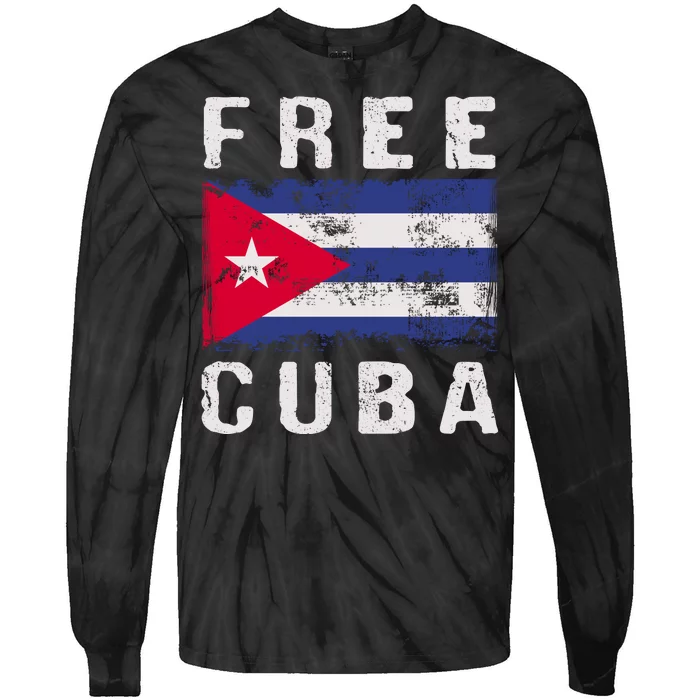 Free Cuba Distressed Flag Tie-Dye Long Sleeve Shirt