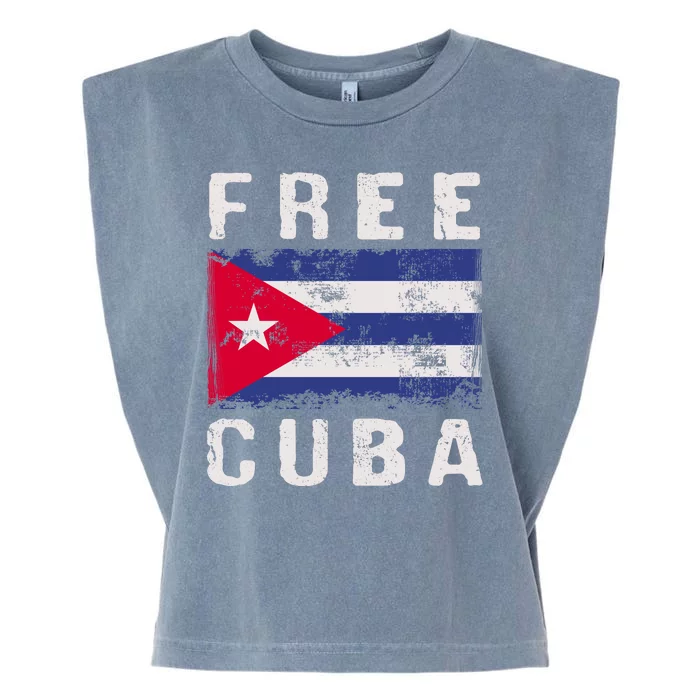 Free Cuba Distressed Flag Garment-Dyed Women's Muscle Tee