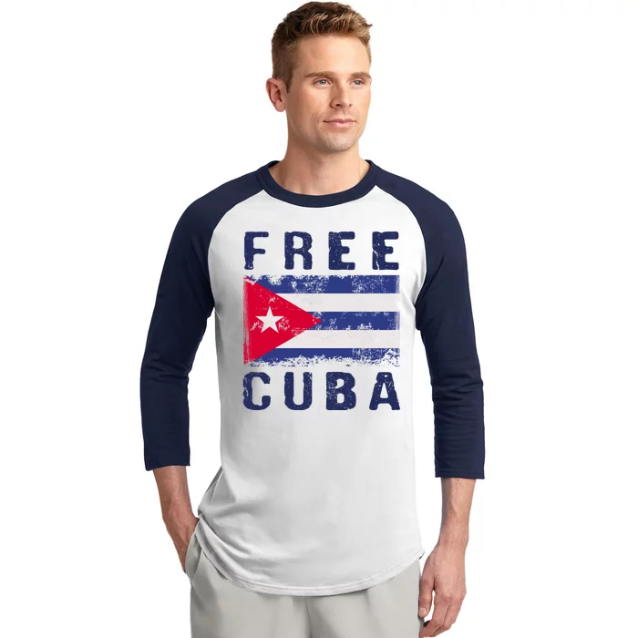 Free Cuba Distressed Flag Baseball Sleeve Shirt