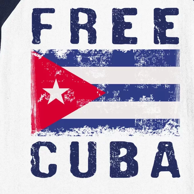 Free Cuba Distressed Flag Baseball Sleeve Shirt