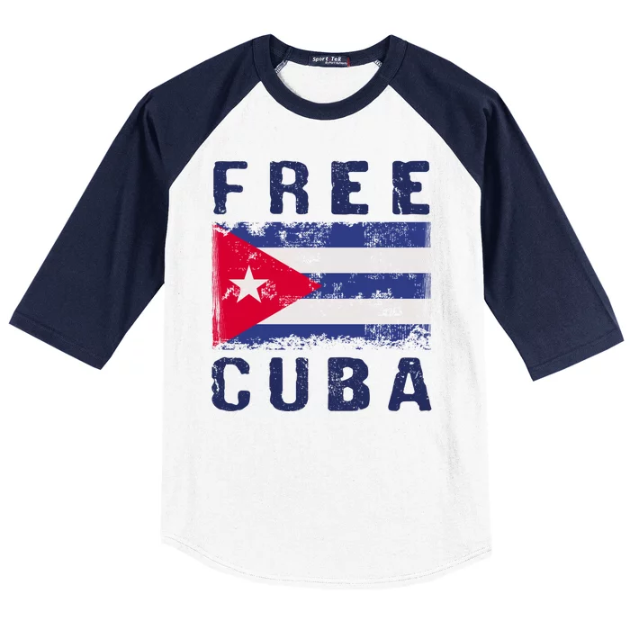 Free Cuba Distressed Flag Baseball Sleeve Shirt