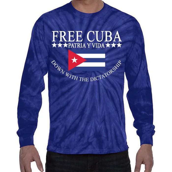 Free Cuba Down With The Dictatorship Tie-Dye Long Sleeve Shirt