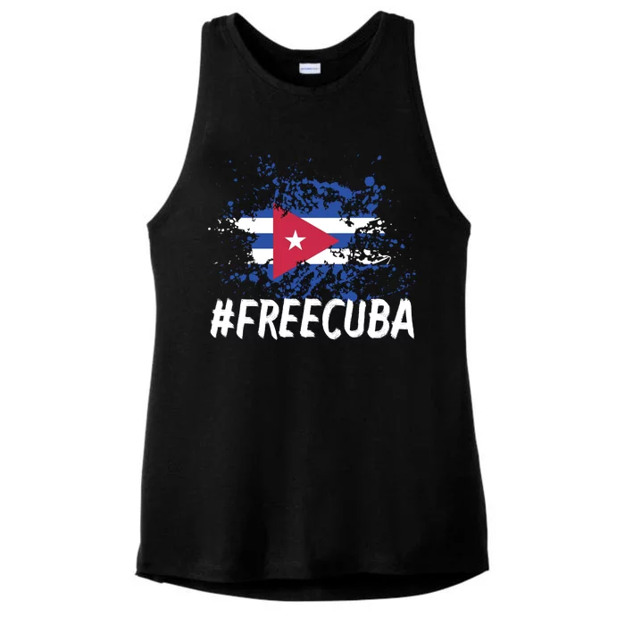 Free Cuba Flag Ladies Tri-Blend Wicking Tank