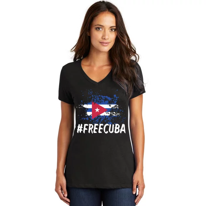 Free Cuba Flag Women's V-Neck T-Shirt