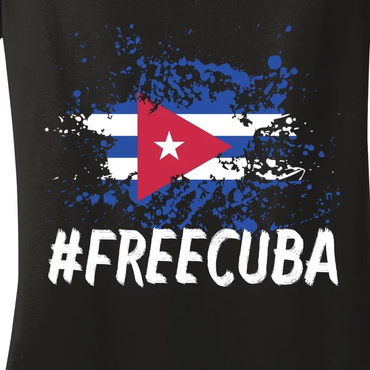 Free Cuba Flag Women's V-Neck T-Shirt