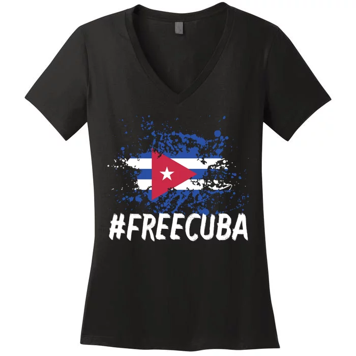 Free Cuba Flag Women's V-Neck T-Shirt