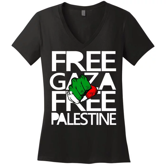 Free Gaza And Palestine Fist Women's V-Neck T-Shirt