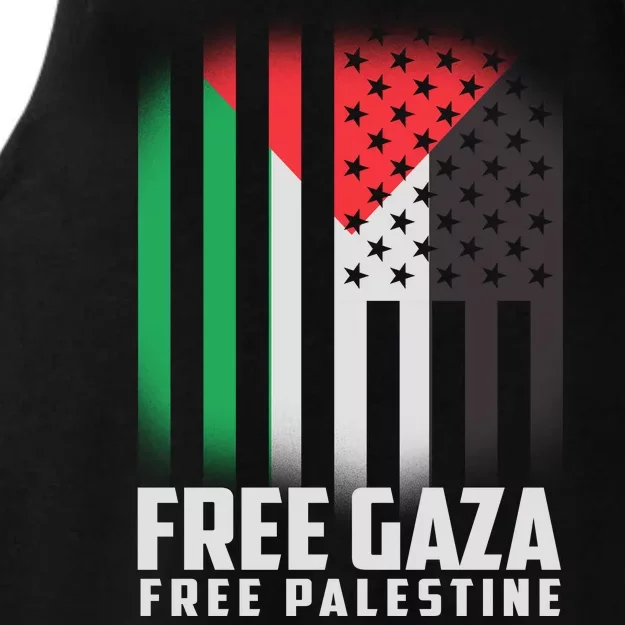 Free Gaza Free Palestine US Palestine Flag colors Ladies Tri-Blend Wicking Tank