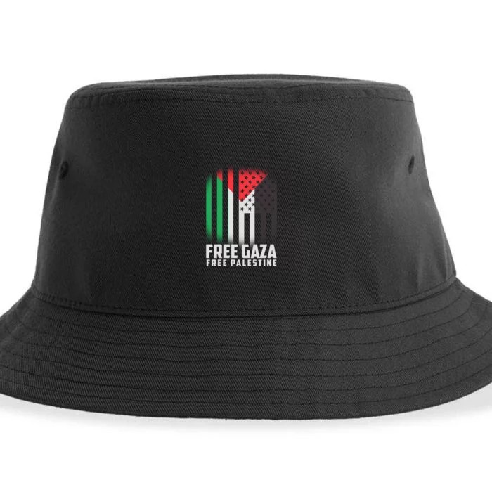 Free Gaza Free Palestine US Palestine Flag colors Sustainable Bucket Hat