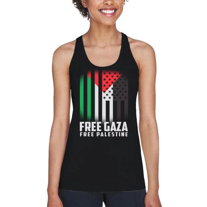 Free Gaza Free Palestine US Palestine Flag colors Women's Racerback Tank