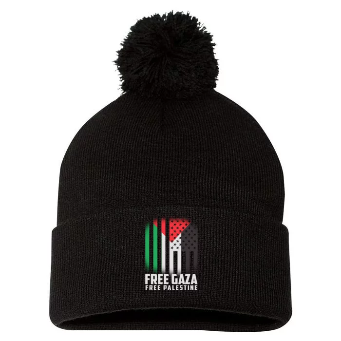 Free Gaza Free Palestine US Palestine Flag colors Pom Pom 12in Knit Beanie