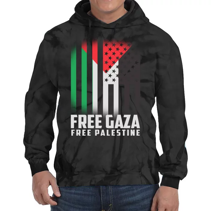 Free Gaza Free Palestine US Palestine Flag colors Tie Dye Hoodie