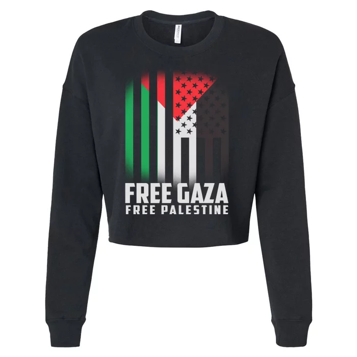 Free Gaza Free Palestine US Palestine Flag colors Cropped Pullover Crew