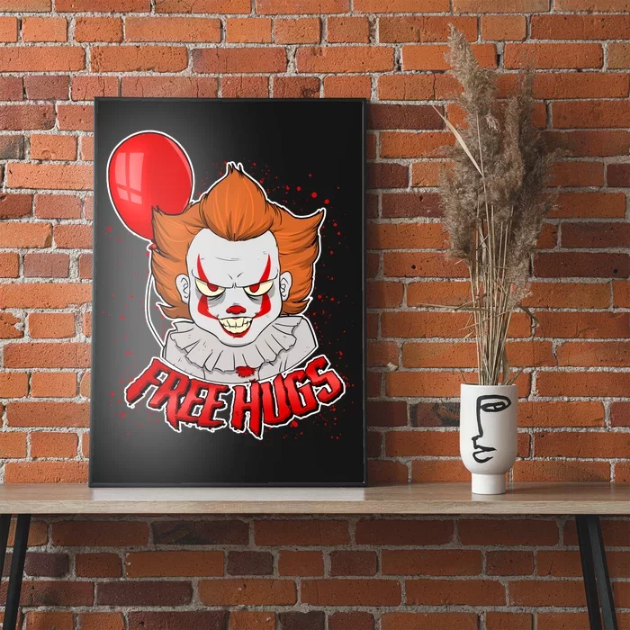 Free Hugs Scary Clown Funny Poster