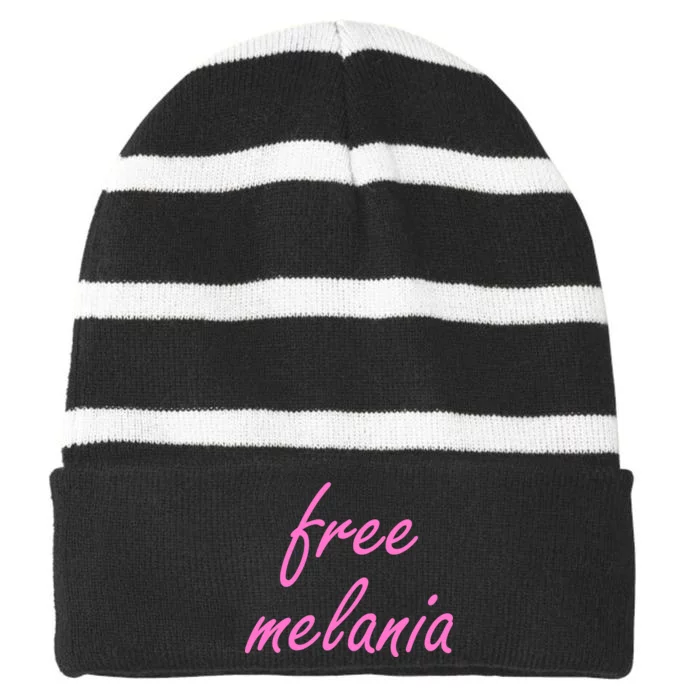 Free Melania Pink Script Logo Striped Beanie with Solid Band