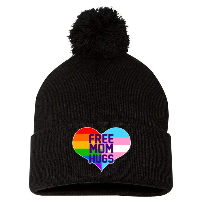 Free Mom Hugs LGBT Support Pom Pom 12in Knit Beanie