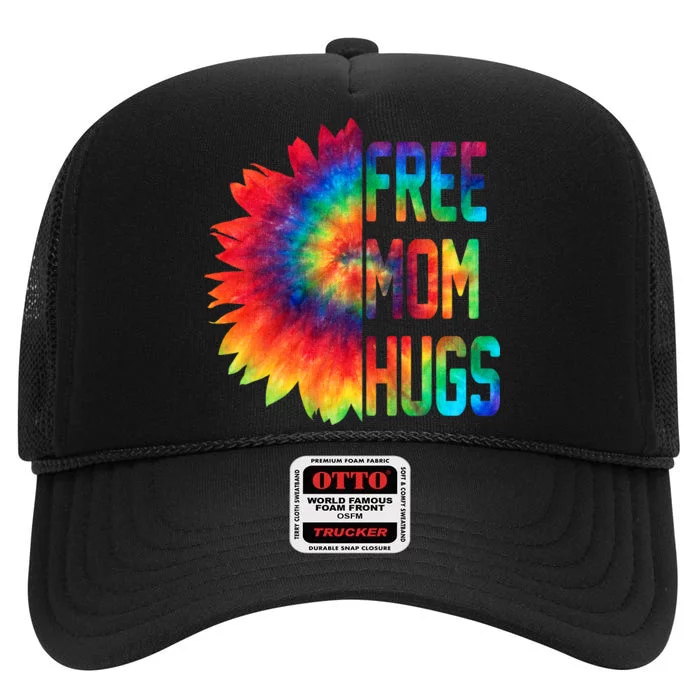 Free Mom Hugs Tie Dye Sunflower High Crown Mesh Trucker Hat