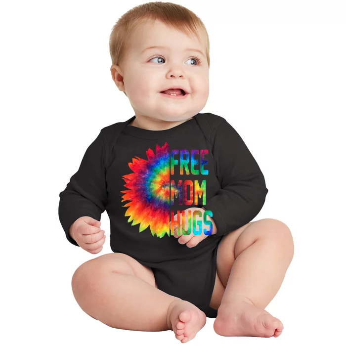 Free Mom Hugs Tie Dye Sunflower Baby Long Sleeve Bodysuit