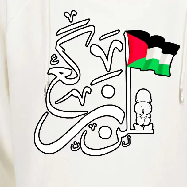 Free Palestine Arabic Calligraphy Palestinian Flag Womens Funnel Neck Pullover Hood