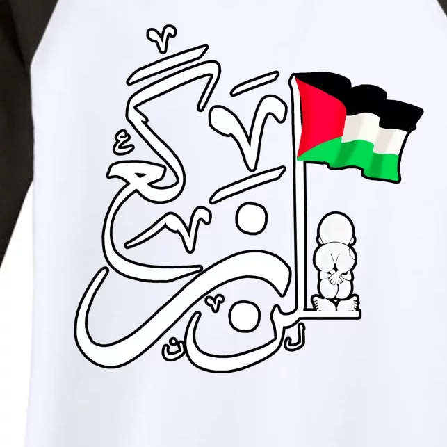 Free Palestine Arabic Calligraphy Palestinian Flag Women's Tri-Blend 3/4-Sleeve Raglan Shirt