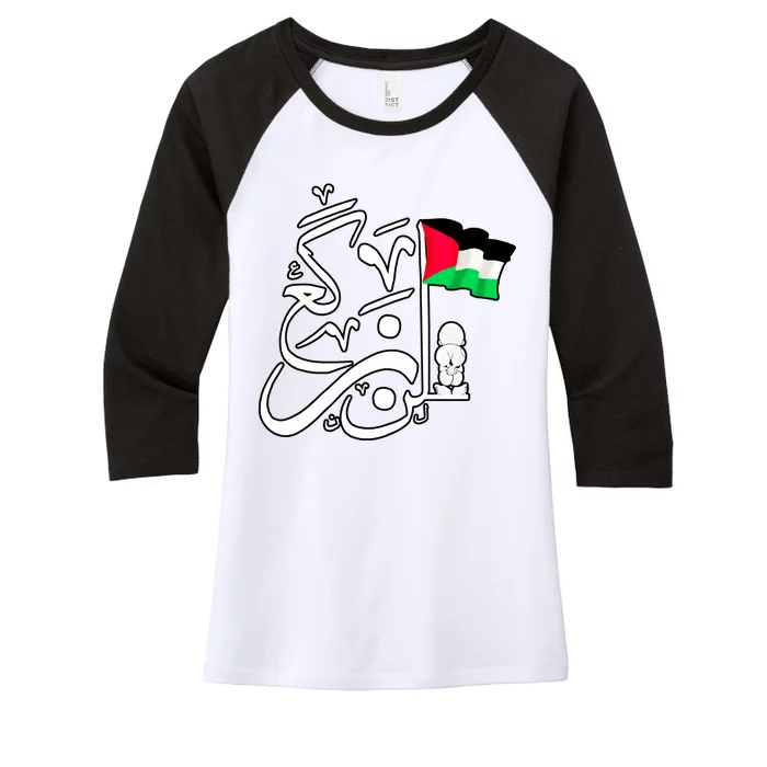 Free Palestine Arabic Calligraphy Palestinian Flag Women's Tri-Blend 3/4-Sleeve Raglan Shirt