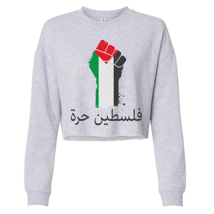 Free Palestine Arabic Protest Fist Flag Colors Cropped Pullover Crew